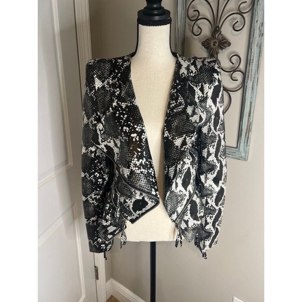 TOV faux leather snakeskin cropped jacket